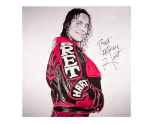 Painting of Bret Hart in his ring jacket with his autograph, by Kim Parrent