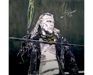 Painting of Chris Jericho in a spiked jacket signed Le Champion, by Kim Parrent