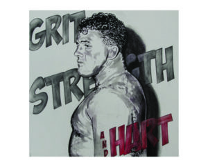 Painting of Stu Hart with the words Grit Strength and Hart, by Kim Parrent