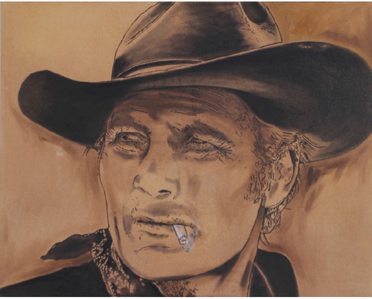 Painting of Jack Palance smoking a cigarette, by Kim Parrent