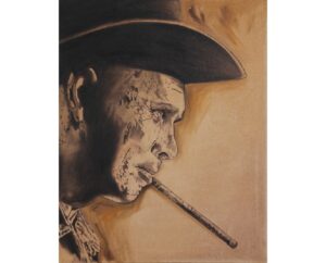 Painting of Yul Brynner in profile with a cheroot, by Kim Parrent